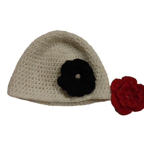 GIRLS' HANDMADE KNIT HAT WITH FLOWER - Picture 1 of 10
